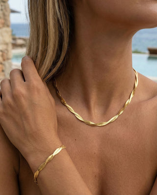 Twisted Flat Snake Armband 18K Guldpläterat 4mm