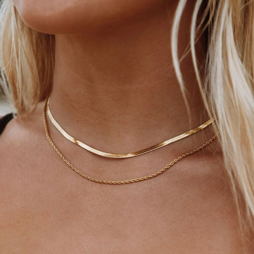 Snake Choker + Rope Smyckesset 18K Guldpläterad 2mm