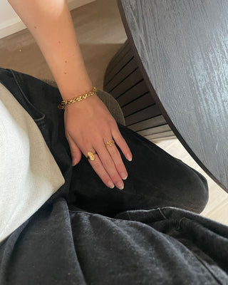 Champagne Zirconia Leaf Ring 925 Silver 18K Guldpläterad