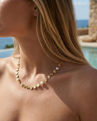 Sunburst Sötvattenspärla Halskedja 18K Guldpläterat