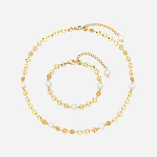Sunburst Ferskvandsperle Halsband + Armband Smyckesset 18K Guldpläterad