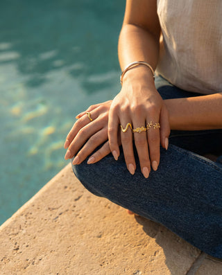 Champagne Zirconia Leaf Ring 925 Silver 18K Guldpläterat