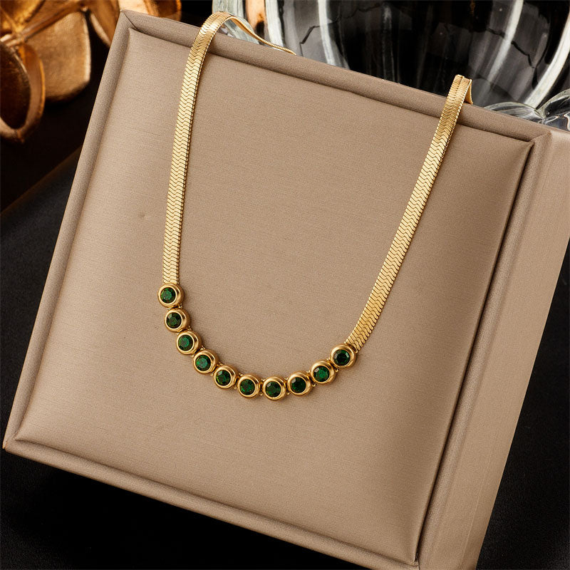 Flat Snake Choker Round Green Zirconia 18K Guldpläterad 3mm