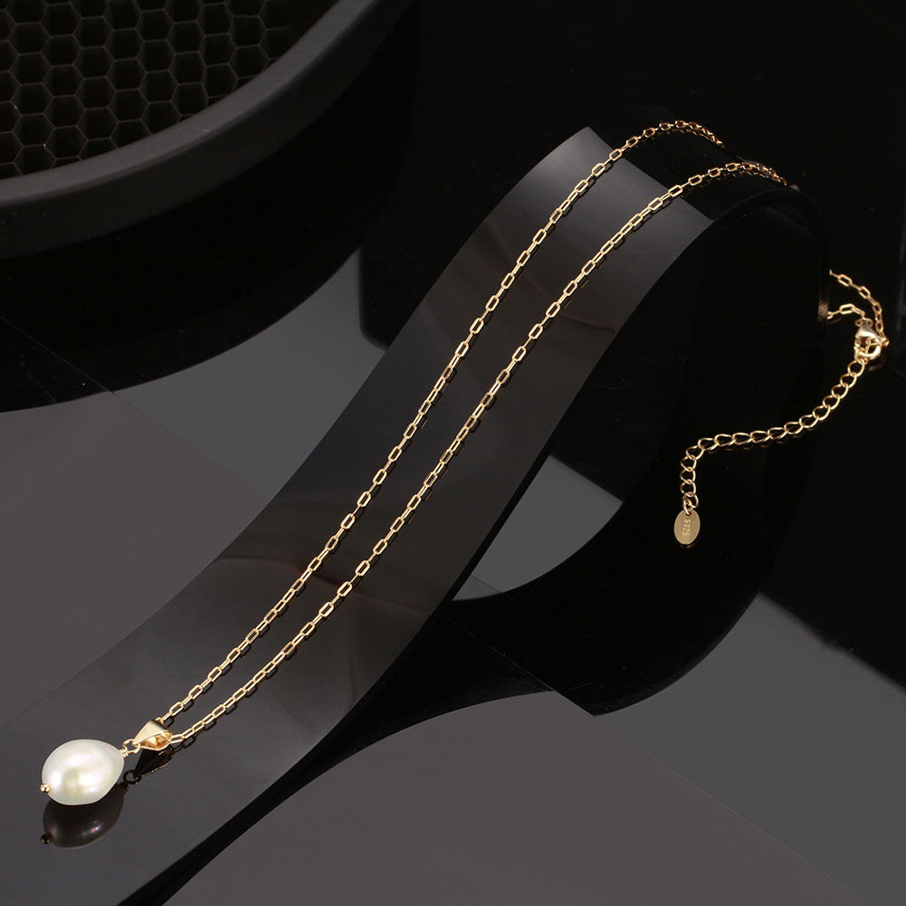 Classic Sötvattenspärla Halsband 925 Silver 18K Guldpläterad