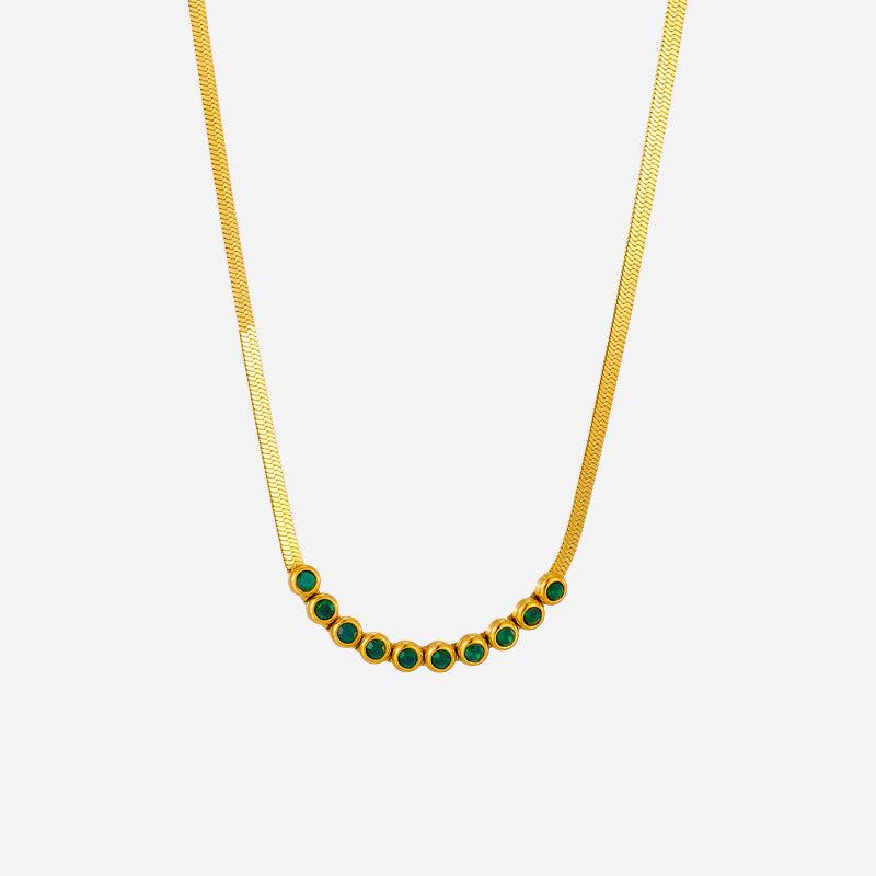 Flat Snake Choker Round Green Zirconia 18K Guldpläterad 3mm