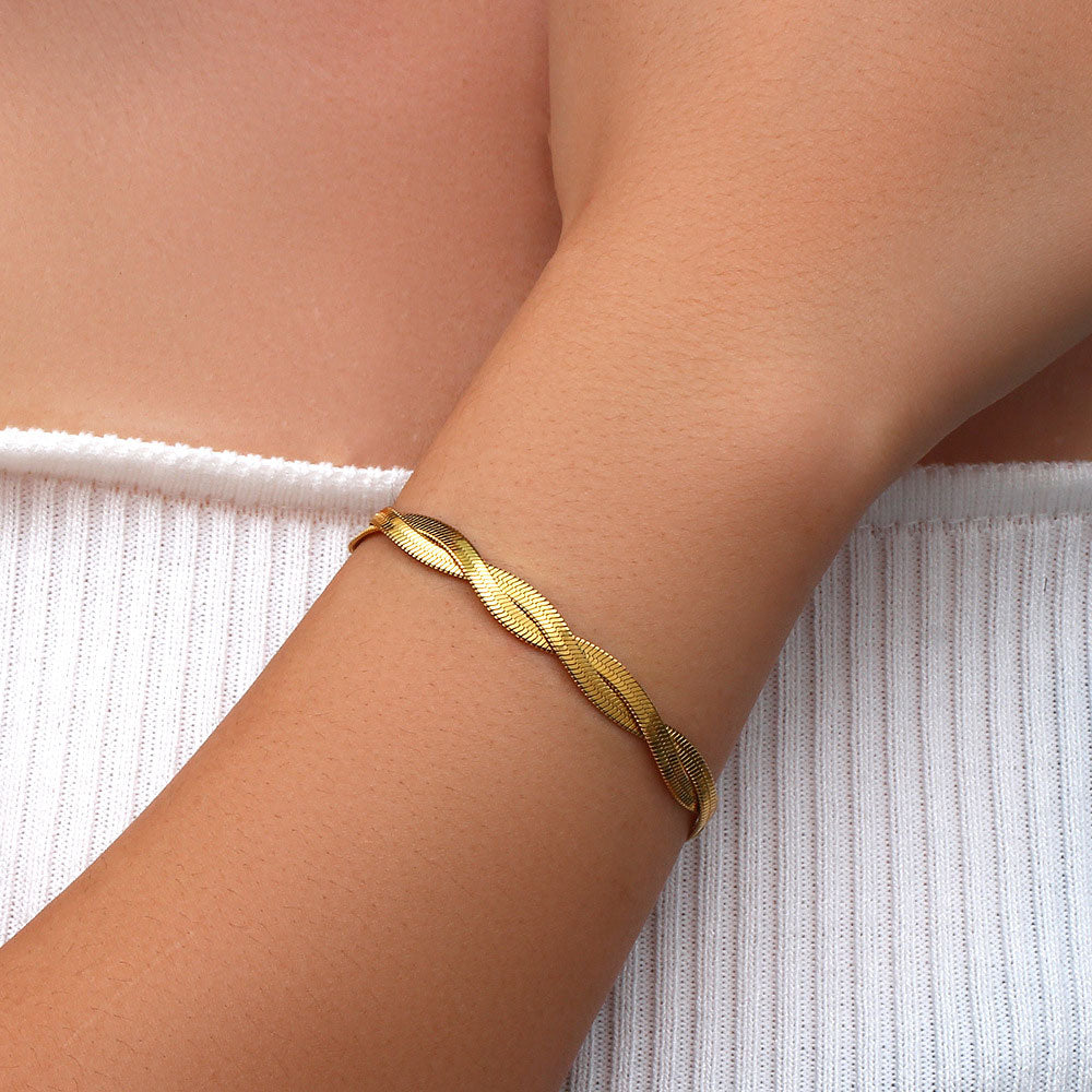 Twisted Flat Snake Armband 18K Guldpläterad 4mm