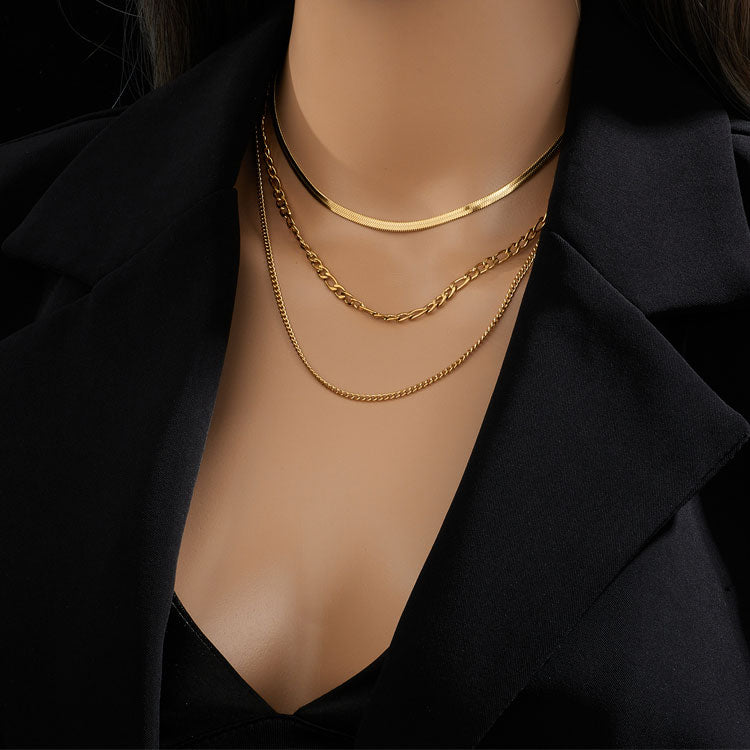 Panzer + Snake + Figaro Choker Smyckesset 18K Guldpläterad