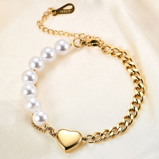 Panzer Heart Pearl Armband 18K Guldpläterad