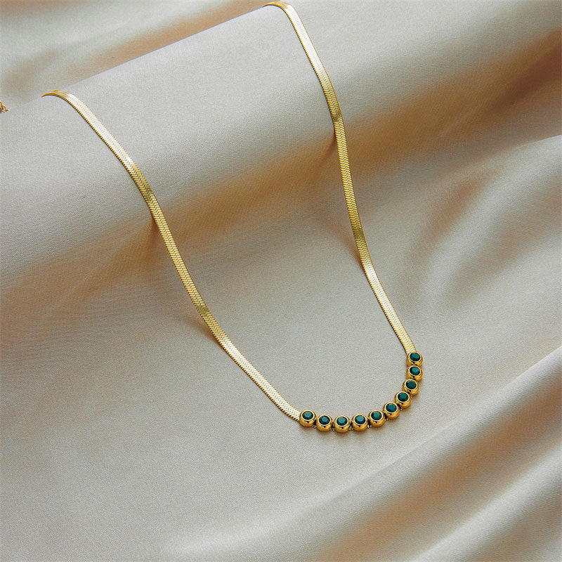 Flat Snake Choker Round Green Zirconia 18K Guldpläterad 3mm