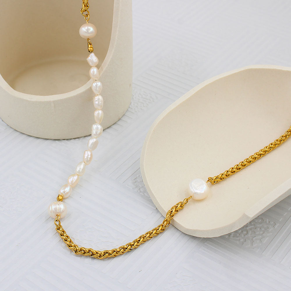 Elegant Freshwater Pearl Halsband 18K Guldpläterad