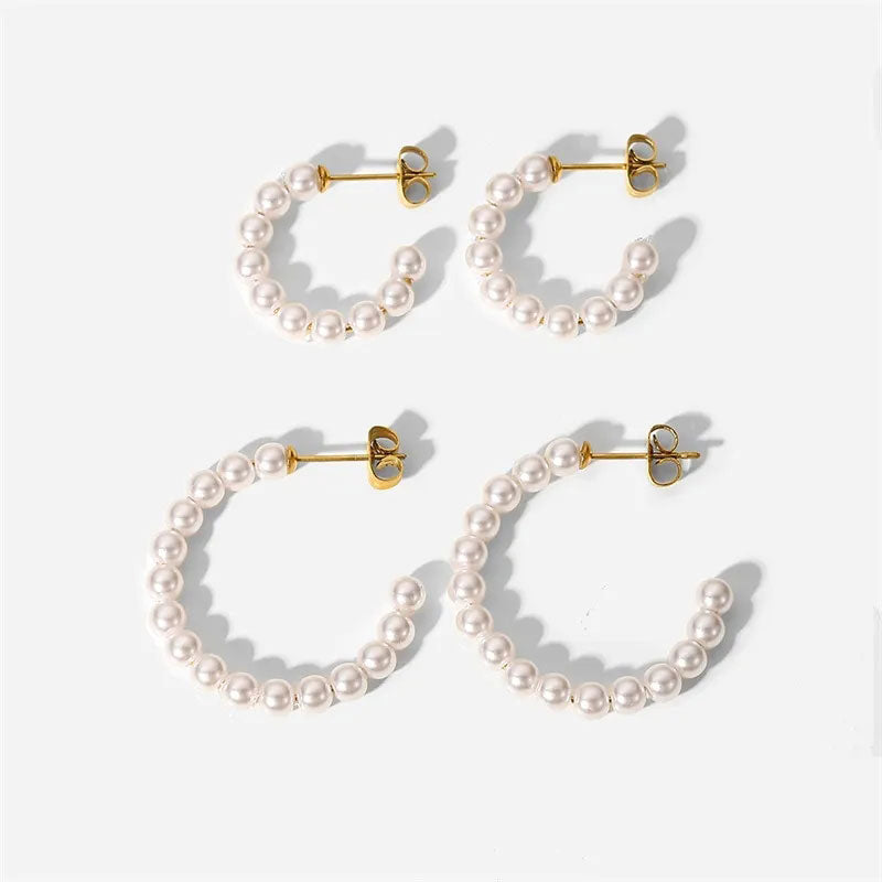 Small Glam Pearl Hoops 18K Guldpläterad