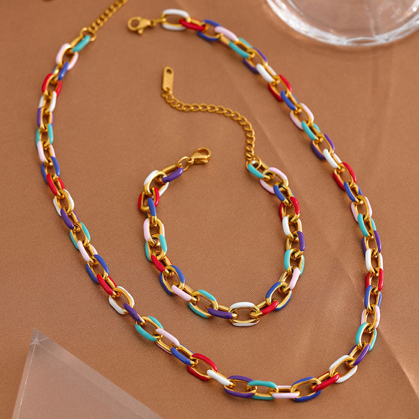 Summer Enamel Halsband + Armband Smyckesset 18K Guldpläterad