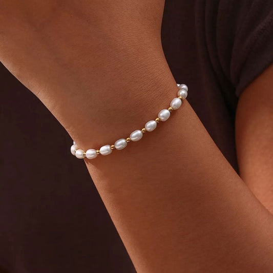 Beaded Freshwater Pearl Armband 18K Guldpläterad