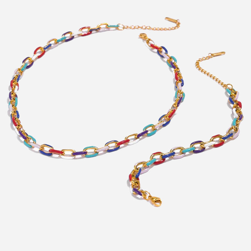 Summer Enamel Halsband + Armband Smyckesset 18K Guldpläterad