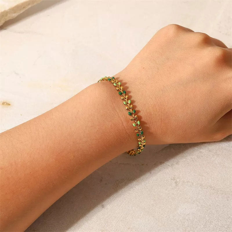 Olive Leaves Halsband + Armband Smyckesset 18K Guldpläterad