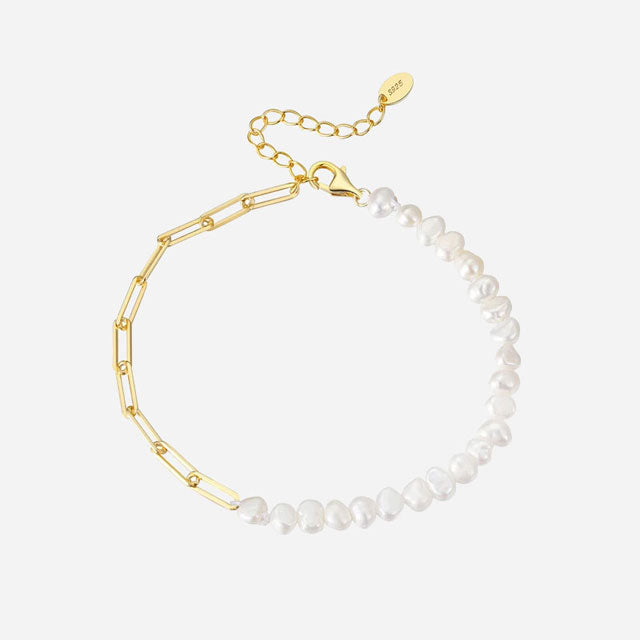 Freshwater Pearl Chain Armband 925 Silver 18K Guldpläterad