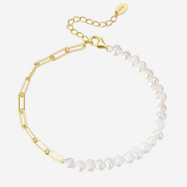 Freshwater Pearl Chain Armband 925 Silver 18K Guldpläterad