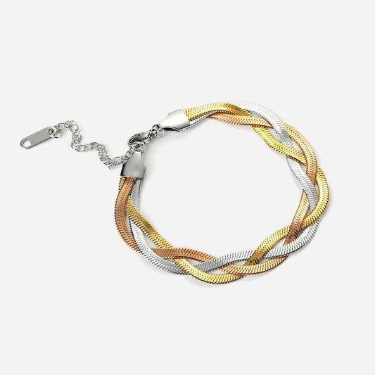 Triple Twisted Flat Snake Armband 18K Rosa/Guldpläterad 7mm