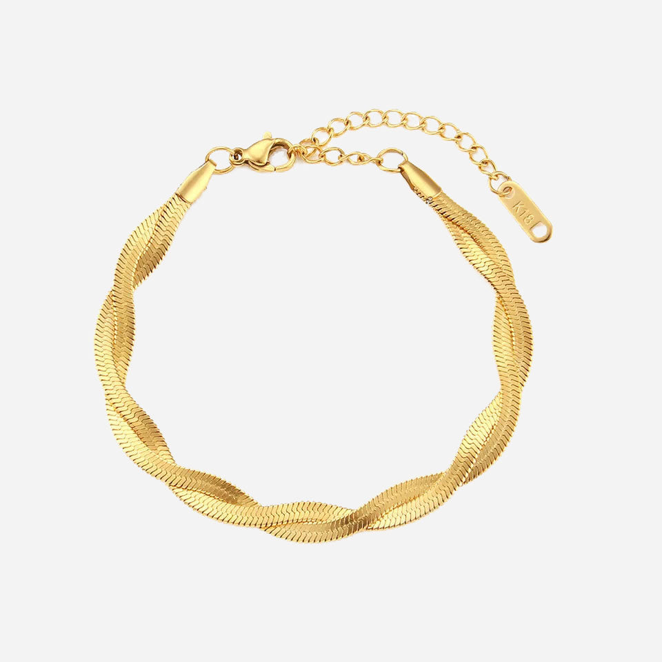 Twisted Flat Snake Armband 18K Guldpläterad 4mm