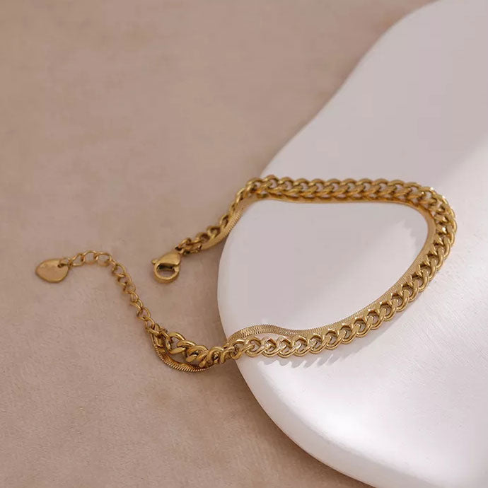 Curb + Flat Snake Armband 18K Guldpläterad 6mm