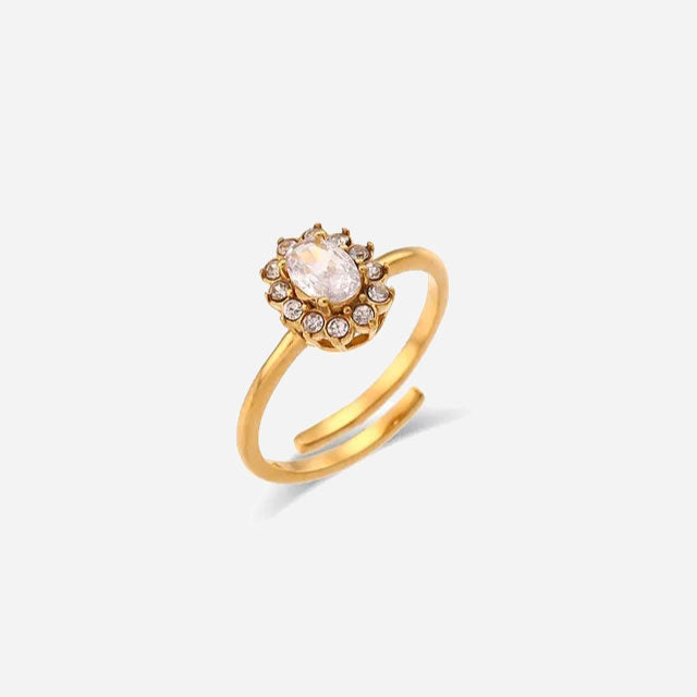 Floral White Zirconia Ring 18K Guldpläterad