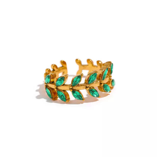 Classic Zirconia Green Ring 18K Guldpläterad