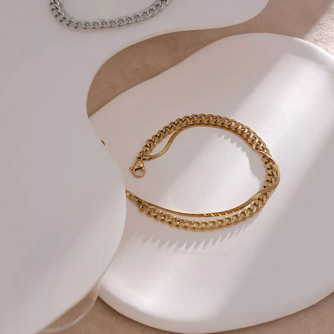 Curb + Flat Snake Armband 18K Guldpläterad 6mm