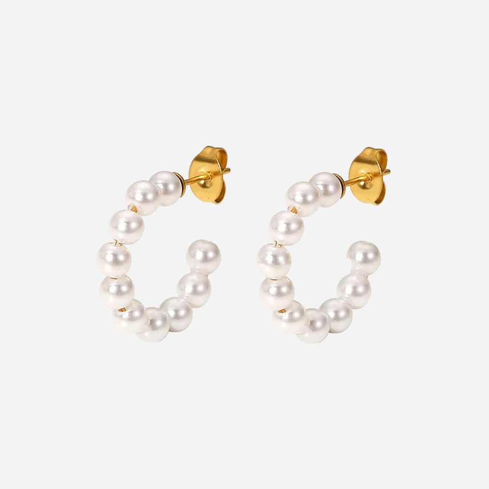 Small Glam Pearl Hoops 18K Guldpläterad