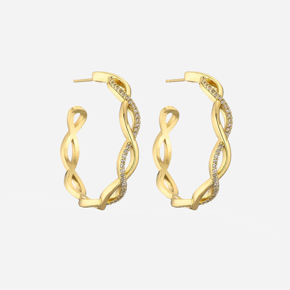 Round Wave Crystal Hoops 18K Guldpläterad