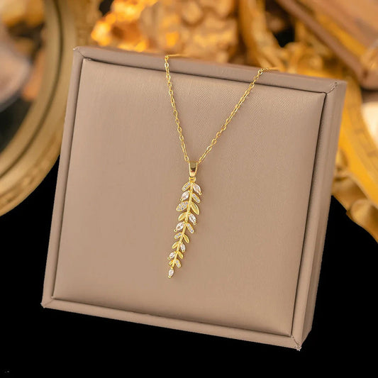 Zirconia Leaf Halsband 18K Guldpläterad