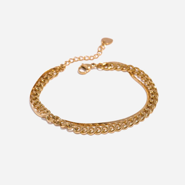 Curb + Flat Snake Armband 18K Guldpläterad 6mm