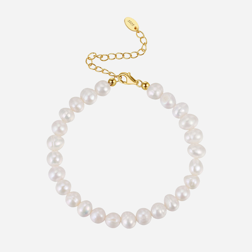 Freshwater Pearl Armband 925 Silver 18K Guldpläterad