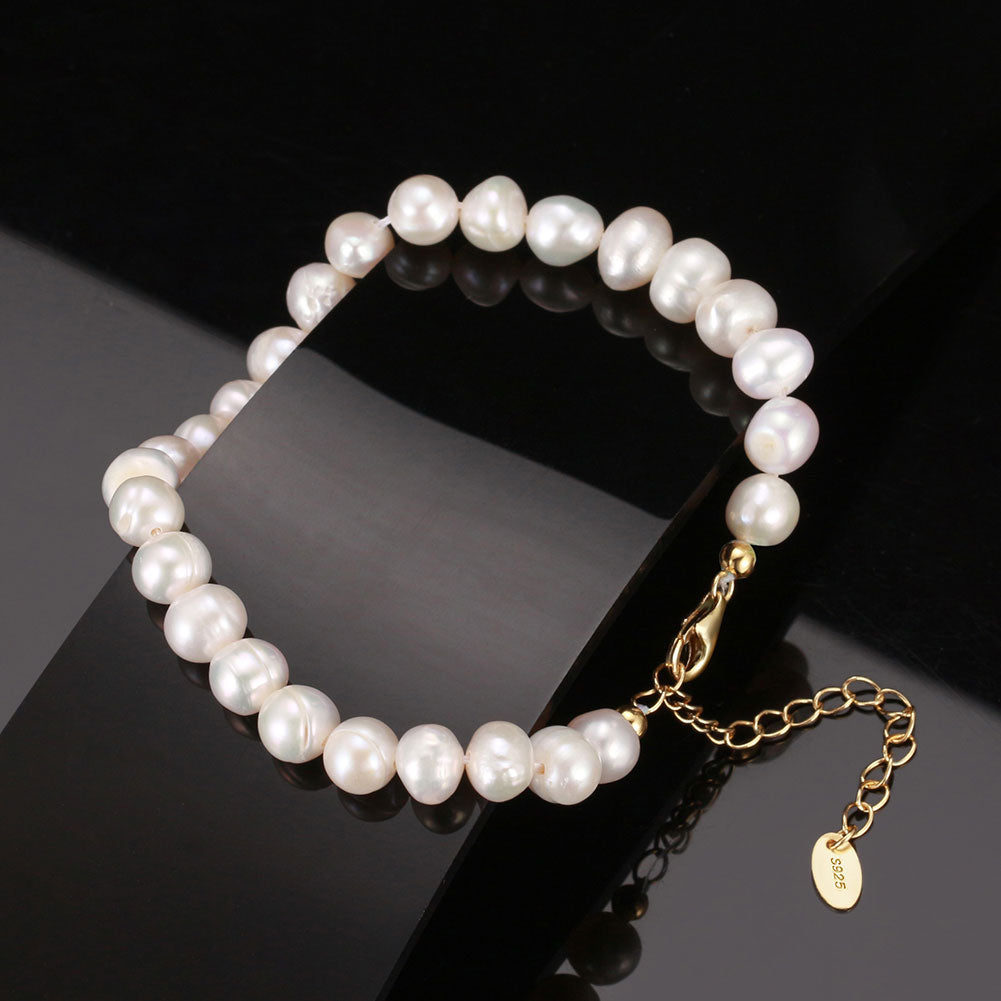 Freshwater Pearl Armband 925 Silver 18K Guldpläterad