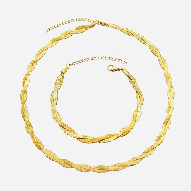 Twisted Flat Snake Choker + Armband Smyckesset 18K Guldpläterad