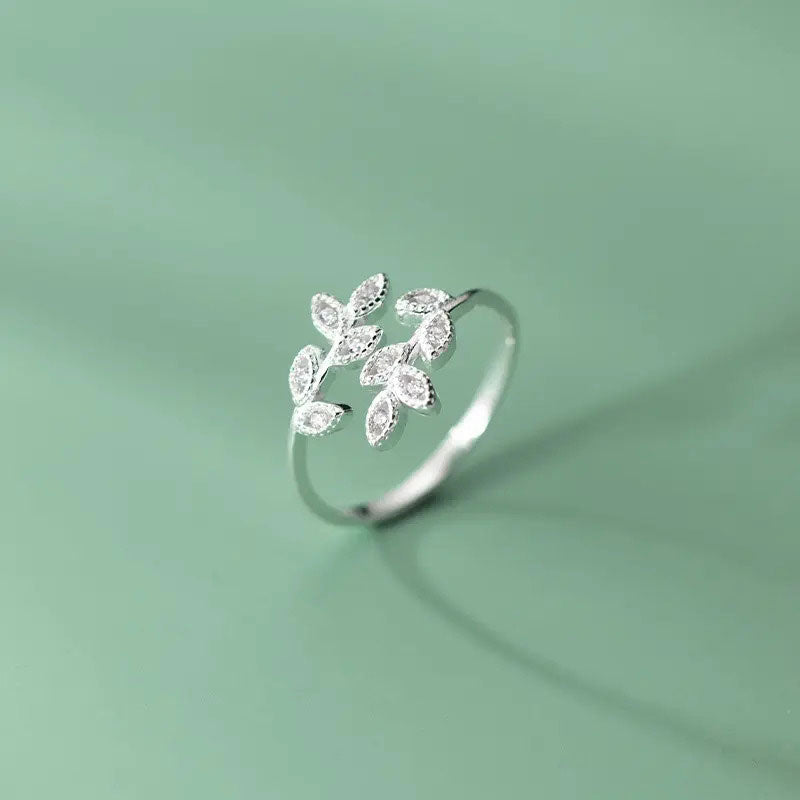 Cute Zirconia Leaf Ring 925 Silver