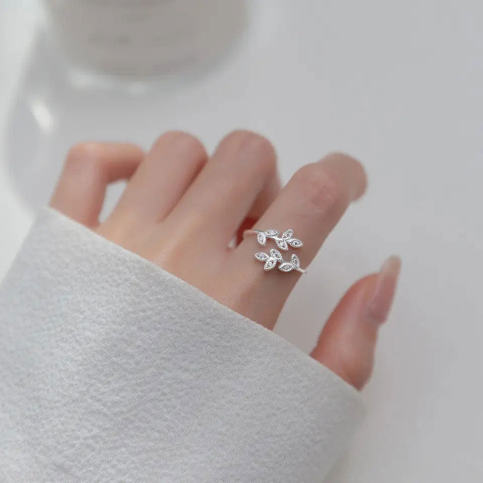 Cute Zirconia Leaf Ring 925 Silver