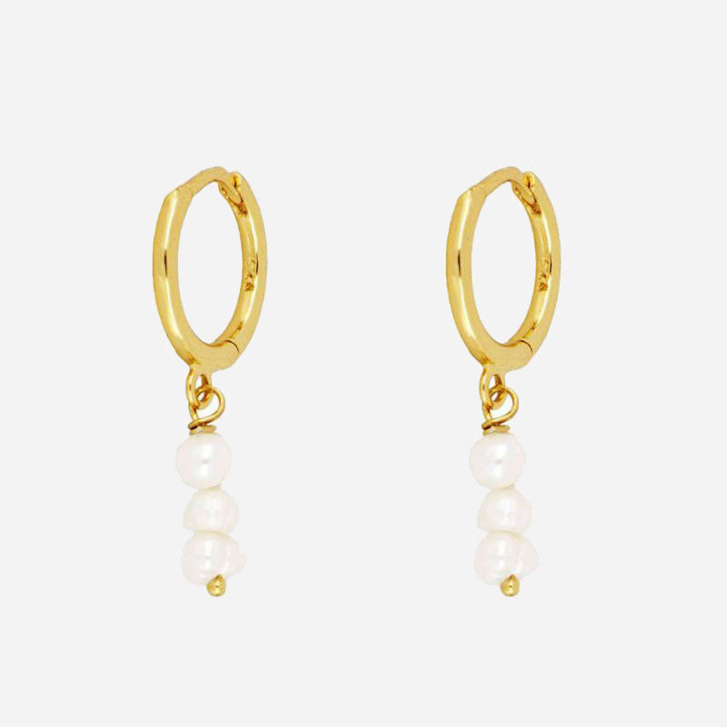 Small Freshwater Pearl Hoops 925 Silver 18K Guldpläterad