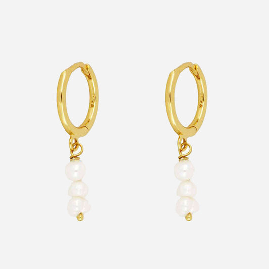 Small Freshwater Pearl Hoops 925 Silver 18K Guldpläterad